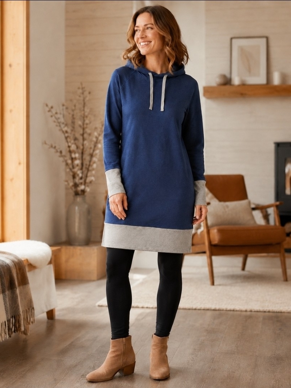 Toad&Co BFT Hooded Dress Small Deep Navy Organic Cotton Pockets